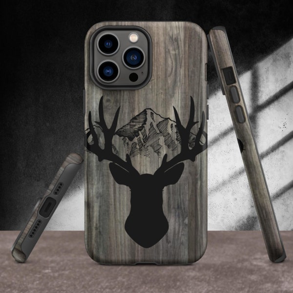 Trophy Mountain Buck Woodgrain Tough iPhone Case, Deer And Elk, Gifts For Him, For The Outdoorsman, Gift For Hunters, Buck iPhone Case, Stag