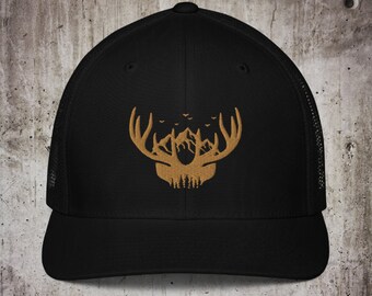 Mountain Antlers Mesh Back Flex Fit Hat, Camo Hats, Deer & Elk, Gifts For Him, For The Outdoorsman, Gifts For Hunters, Hunting Hat, Buck Hat