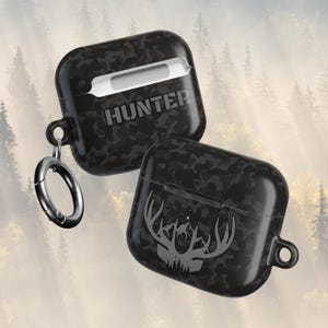 Black Camo Mountain Antlers AirPods Case, Personlized Camo AirPods Case, Camo AirPods Case, Custom Camo AirPods Gen 4 Case