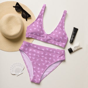 Pink Petals High-Waisted Bikini, Full Coverage Bikini, Recycled Material, Plus Size Bikinis, Two-Piece Swimsuit, Womens Swimwear