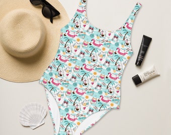 Hello Summer One-Piece Swimsuit, Cute Cats, Flamingo Floaties, Full Coverage Swimsuit, Flamingo Lovers, Plus Size Swimwear, Cat Lovers