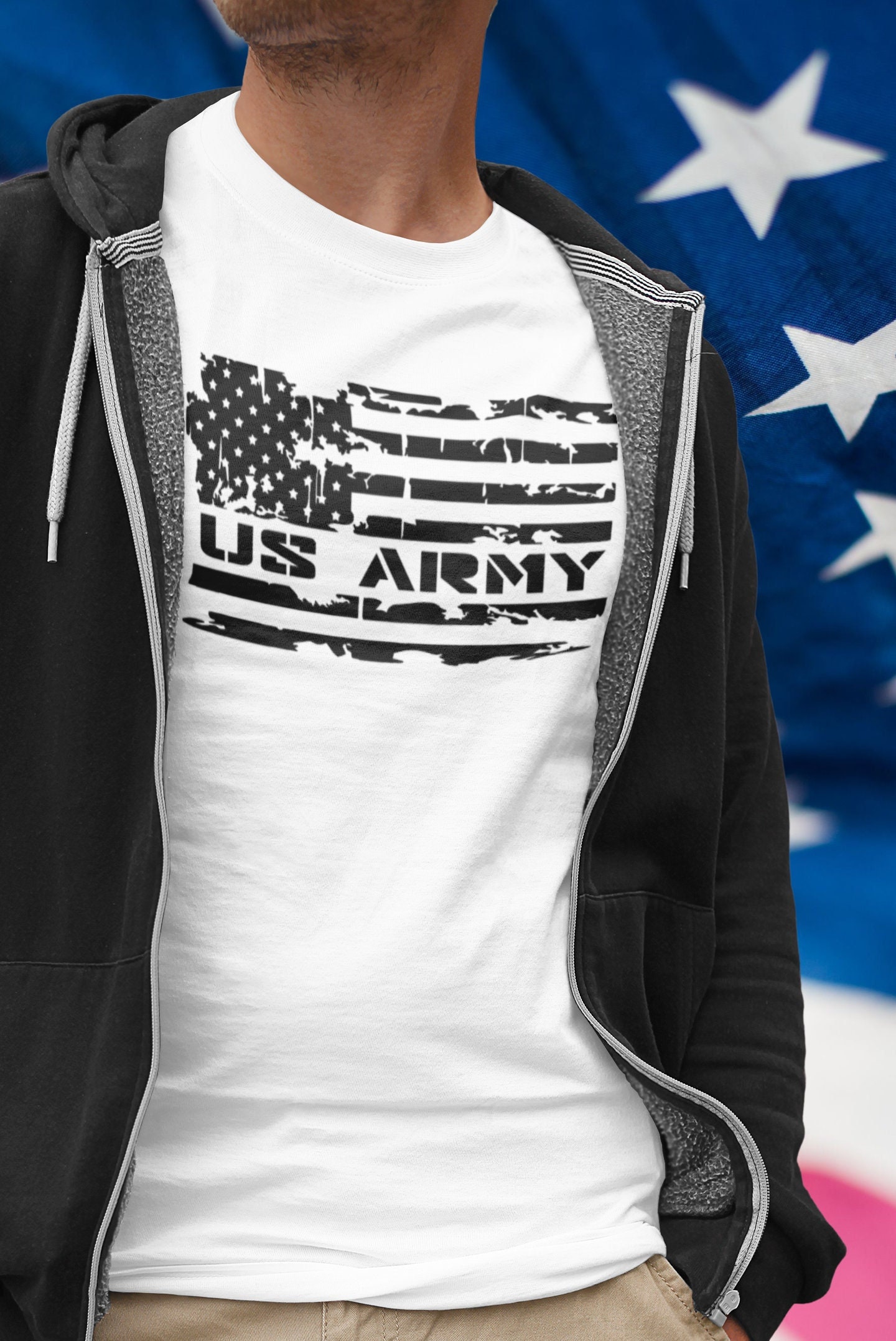 Statement Apparel Distressed American Flag T-Shirt - Heather Military Green, Soft Cotton Blend, Made In USA