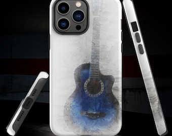 Faded Blue Guitar Tough iPhone Case, Guitar Lovers iPhone Case, Gifts For Musicians, For Guitar Players, For Musicians, For Guitar Lovers