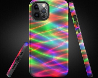 Neon Waves Robuste iPhone Hülle, Einzigartige Handyhüllen, Geschenk für Ihn, Geschenk für Sie, Bunte Handyhülle, Neon Regenbogen Handyhülle, Geschenke für Jugendliche