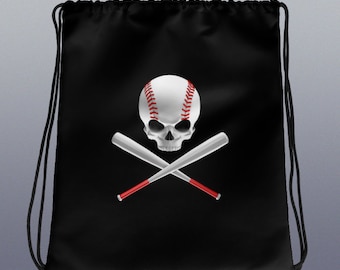 Bolsa con cordón de béisbol Skull And CrossBats, mochilas de béisbol, para los amantes del béisbol, regalos para él, regalos para ella, bolsa de béisbol, bolsa de deportes