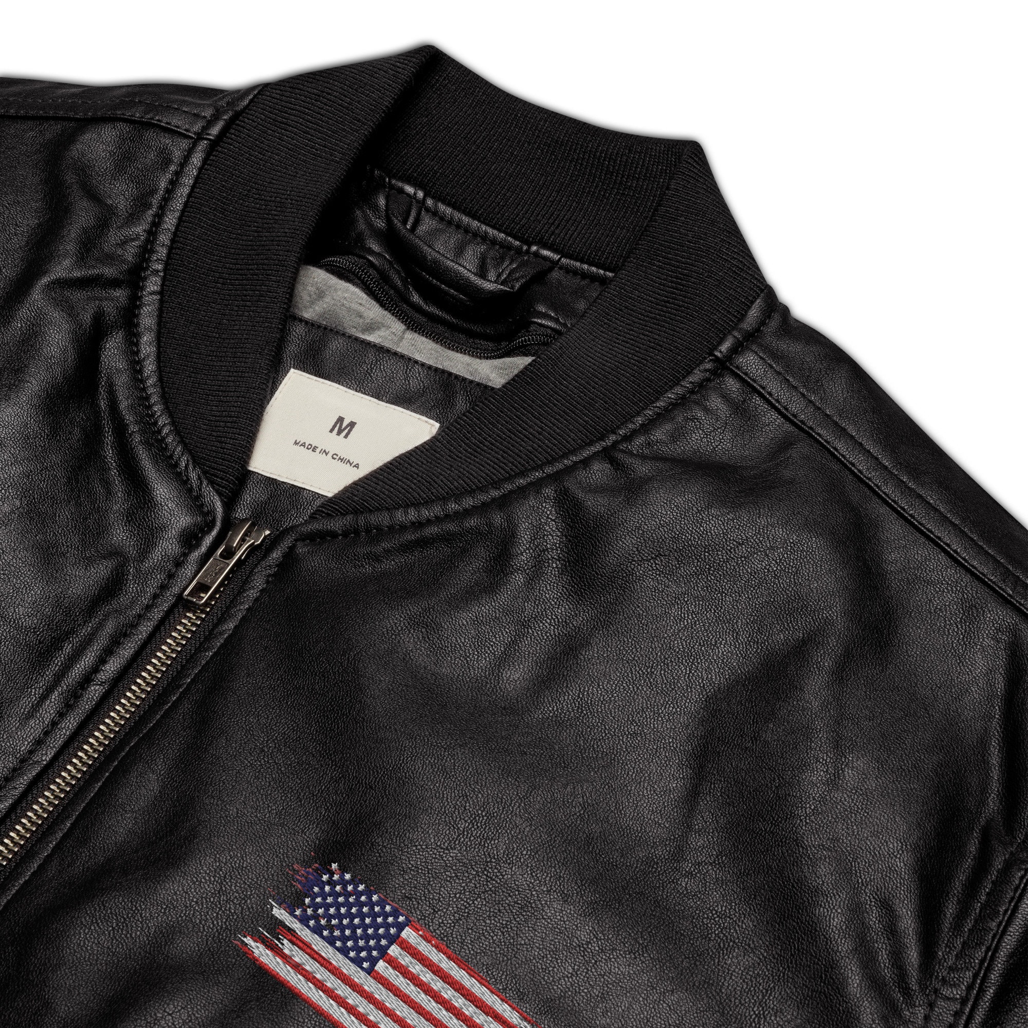 American Flag Embroidered Leather Style Bomber Jacket, Retro