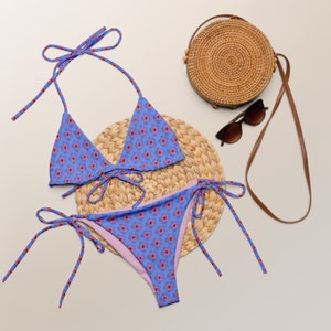 Bright Flowers String Bikini, Purple Blue Bikini, Plus Size Bikini, Eco-Friendly Bikini, Cheeky Bikini, Sexy Bikini, Tropical Bikini, Floral