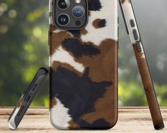 Custodia resistente per iPhone con stampa in pelle di mucca, custodia per telefono con stampa in pelle di mucca nera e marrone, adoro le mucche, per gli amanti delle mucche, regalo per lei, custodia western per iPhone