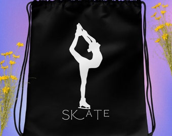 Figure Skating Drawstring Bag, Backpacks And Bags, Gifts For Figure Skaters, Gift For Her, Ice Skating Bags, For Ice Skaters, Back To School
