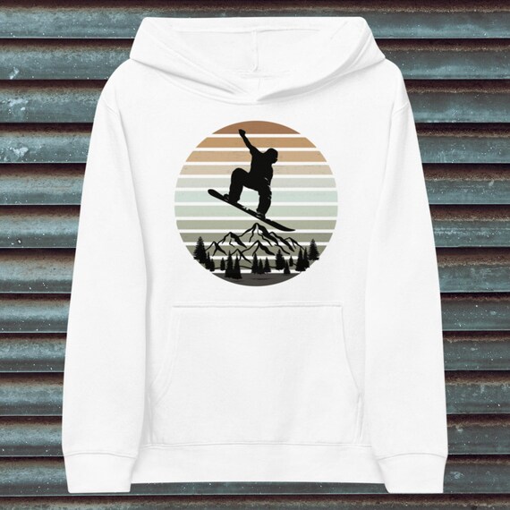 Kids Cool Blue Retro Sunset Snowboard Hoodie Snowboarding Hoodie
