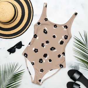 Little Black Flowers One-Piece Swimsuit, New Styles Womens Swimwear, Cute Swimsuits, Plus Size Swimsuits, Sizes to 3X