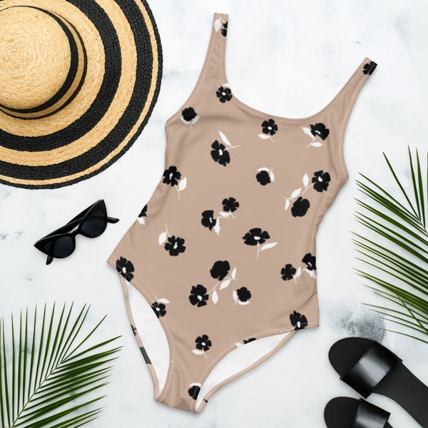 Little Black Flowers One-Piece Swimsuit, New Styles Womens Swimwear, Cute Swimsuits, Plus Size Swimsuits, Sizes to 3X