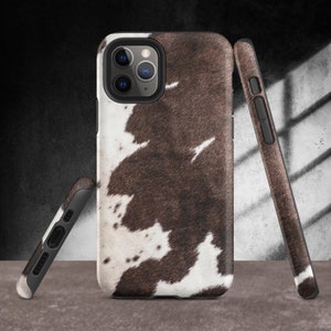 Rindsleder-Look iPhone Tough Case, Rindsleder Print Phone Case, Geschenke für ihn, Geschenke für sie, Geschenke für Cowboys, Western iPhone Hüllen, Liebe Kühe