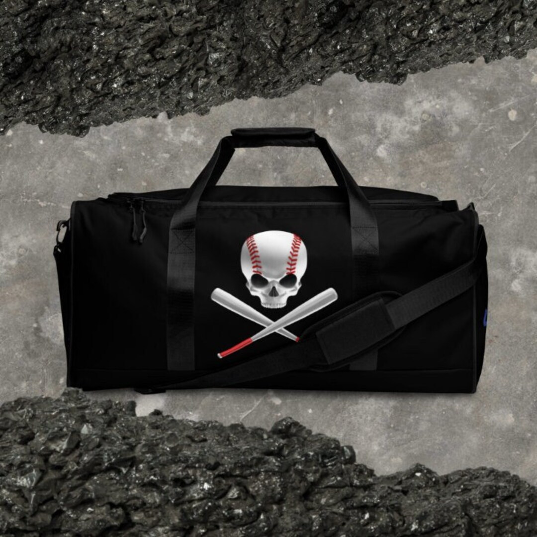 Skull and Cross Bats Ball Punisher Duffle Bag, Baseball Duffle Bag
