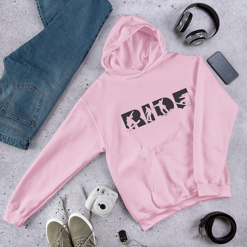 RIDE Snowboard Hoodie, Snowboard Lovers, Gifts for Snowboarders, Snowboarding Hoodie, Snowboard Hoodies, Comfy Hoodies, Plus Size Hoodies Light Pink