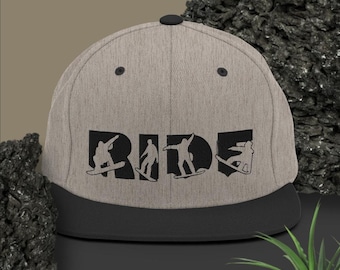 Ride Snowboard Snapback Hat, Gift For Snowboard Lovers, Gift For Him, Gift For Her, Ride The Mountain, Half-Pipe, Gift For Snowboarders