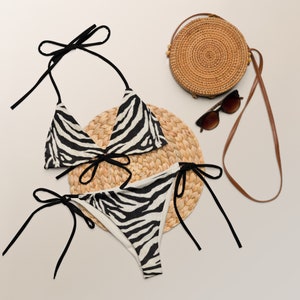 Soft Zebra Print String Bikini, Animal Print Bikini, Cheeky Bikini, Plus Size Bikini, Eco-Friendly Bikini, Sexy Bikini, Double Layer Bikini