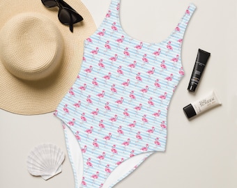 Pink Flamingo One-Piece Swimsuit, Flamingo Swimsuit, Full Coverage Swimsuit, Flamingo Lovers, Plus Size Swimwear, Comfortable Swimsuits