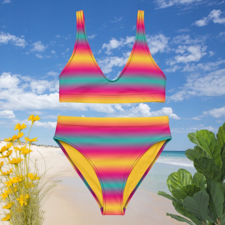 Rainbow Highwaist Bikini, Recycked Material, Full Coverage Bikini, Two