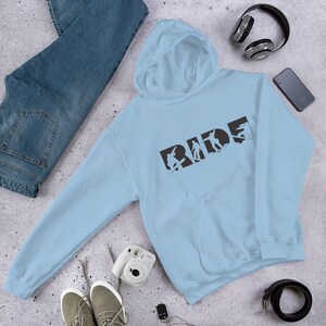 RIDE Snowboard Hoodie, Snowboard Lovers, Gifts for Snowboarders, Snowboarding Hoodie, Snowboard Hoodies, Comfy Hoodies, Plus Size Hoodies Light Blue