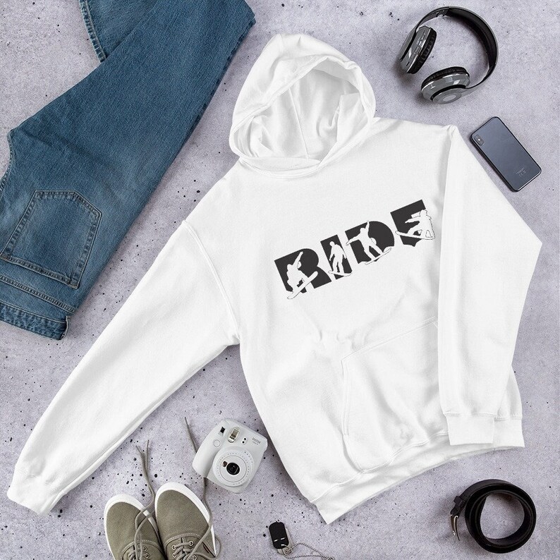 RIDE Snowboard Hoodie, Snowboard Lovers, Gifts for Snowboarders, Snowboarding Hoodie, Snowboard Hoodies, Comfy Hoodies, Plus Size Hoodies White