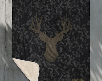 Manta Sherpa de ciervo con camuflaje negro, manta de camuflaje, ciervo, alce, regalo para cazadores, manta Sherpa de ciervo, mantas para hombres, decoración para la cueva del hombre