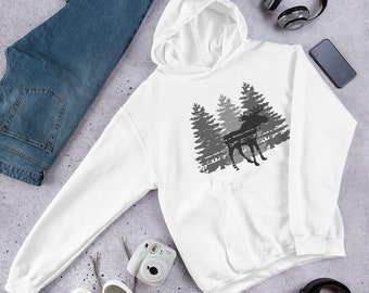 Distressed Moose And Trees Hoodie, Moose Lovers Hoodie, For The Outdoorsman, Gift For Him, Gift For Her, Sportsman Hoodies, Moose Hoodie