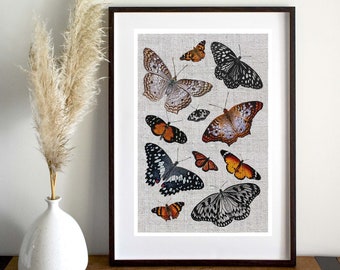 Butterfly linen effect print, nature print, wall hanging, home décor, living room, bedroom