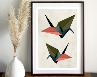 Vliegende vogel origami print, moderne vogel print, abstracte print, muur opknoping, Home Decor, slaapkamer, woonkamer