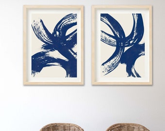 Blue paint swirl print set / outline print /  abstract / set of 2 prints / wall art / home décor / wall hanging / living room / bedroom