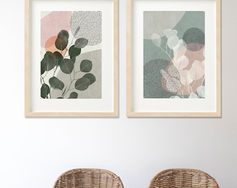 abstract leaf print set, earthy tones, modern wall art, Home Décor, leaf wall art, wall hanging, bedroom, living room