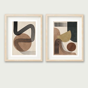 Line abstract print set , 2 prints, earthy colour print, wall art, home décor, wall hanging, living room, bedroom image 3