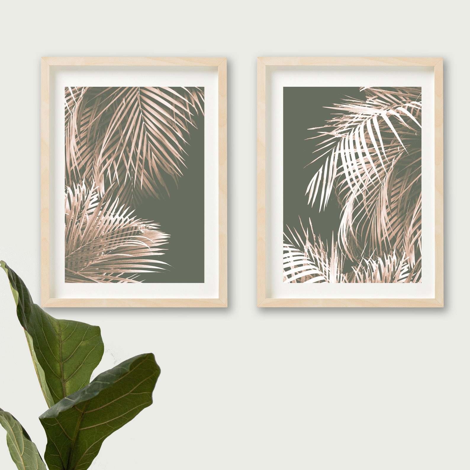 Boho Palm Print Set 2 Prints Leaf Wall Art Neutral Prints Etsy