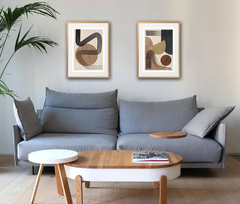 Line abstract print set , 2 prints, earthy colour print, wall art, home décor, wall hanging, living room, bedroom image 2