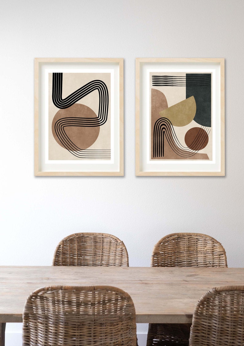 Line abstract print set , 2 prints, earthy colour print, wall art, home décor, wall hanging, living room, bedroom image 1