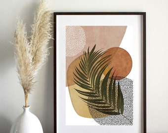 abstract fern wall art, earthy tones, leaf print, home décor, wall hanging, bedroom, living room