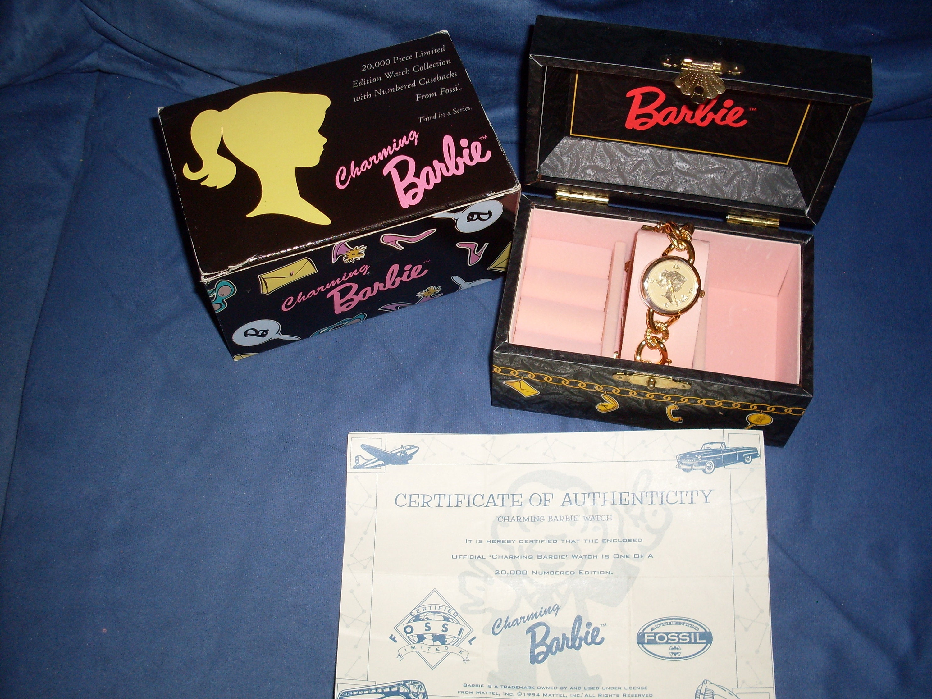 Vintage 1994 Fossil Barbie charming watch. Vintage Fossil CHARMING BARBIE Watch w/ COA Jewelry Box  main image 2