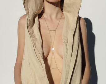 Gold Filled Pearl-bodyketting, 925 sterlingzilveren bodyketting, gouden braletteketting, bikinibodyketting, strandaccessoire,