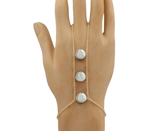 Pulsera de cadena de perla rellena de oro: Pulsera de anillo de plata esterlina