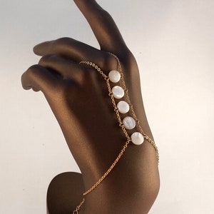 925 Sterling Silver Hand Chain, Pearl Slave Bracelet, Gold Filled Ring Bracelet, Pearl Hand Chain, Finger Bracelet