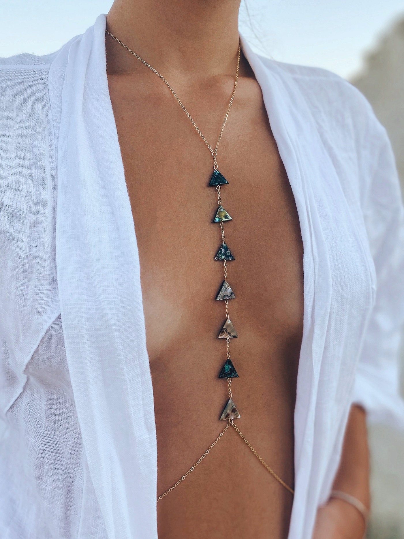 925 Sterling Silver Body Chain Gold Filled Abalone Body Etsy