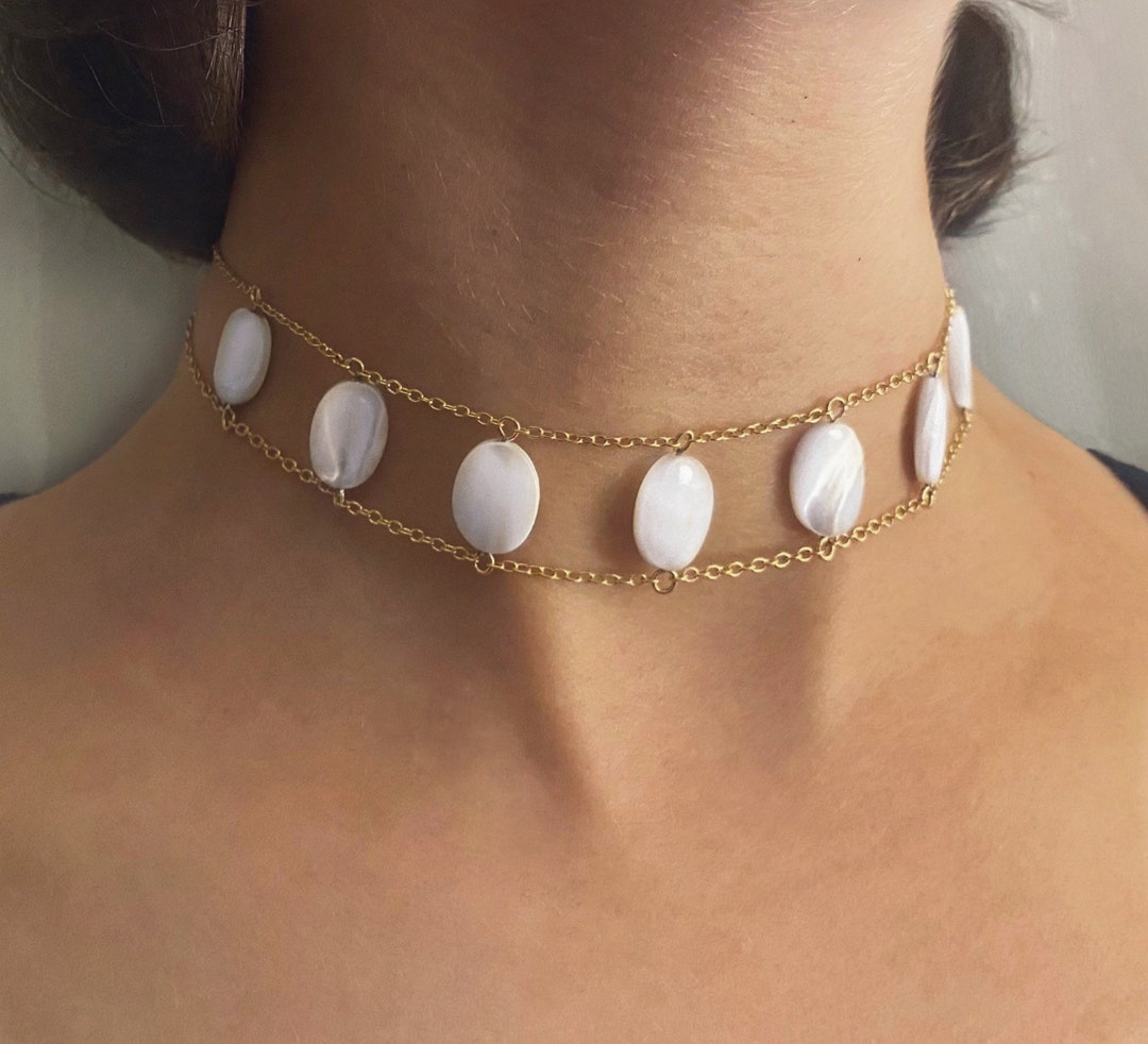 925 Sterling Silver Pearl Choker Mother of Pearl Necklace Etsy