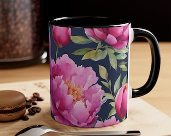 Peony Flower Whimsical Coffee Mug, Mothers Day Tea Cup, Peonies Floral New Home Gift, Peony Lover Gift for Mom, Housewarming Gifts For Women