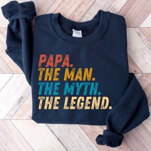 Papa Sweatshirt, The Man The Myth The Legend Fathers Day Custom Hoodie Sweater For Men, Funny Baby Announcement Retro Sweatshirt for Husband