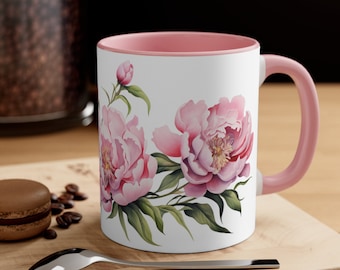 Pink Peony Coffee Mug, Peony Flowers New Home Gift, Peonies Cup, Tea Lover Cup, Peony Housewarming Gifts For Women, Peony Flower Mug Cup