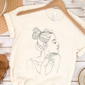 Female Face Silhouette t-Shirt, Minimalist Print Pastel Colors Tee Shirt, One Line Art Drawing Shirt, Abstract Woman Unique Design Tee