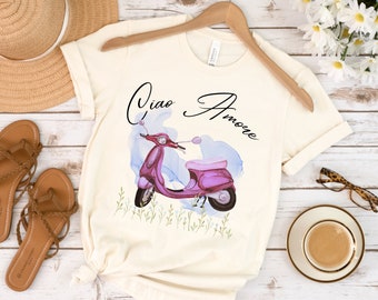 Ciao Amore Italia Shirt, Cadeau voor Italië Lover, Italiaans Hallo T-shirt, Italië Zinnen Ciao Scooter tShirt, Grappig Reisshirt Vakantieshirt