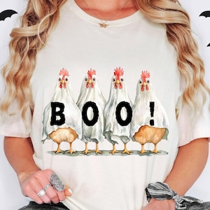 Boo Funny Chicken Halloween Shirt, Ghost Chicken Farm t-Shirt, Trick or Treat Spooky Season Chicken Lover Gifts, Farmhouse Halloween tee