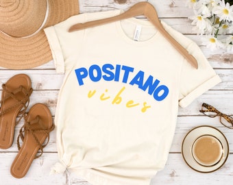 Koszulka Positano Vibes Italia, prezent podróżny na wybrzeże Amalfi we Włoszech, koszulka z wakacjami rodzinnymi, koszulka z cytatami z Włoch dla dziewcząt, estetyczne ubrania