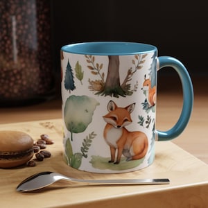 Tazza per bambini con animali del bosco nella foresta, tazza con animali selvatici volpe e scoiattolo, tazza in ceramica per bambini, tazza da caffè Little Camper Tea per gli amanti della natura